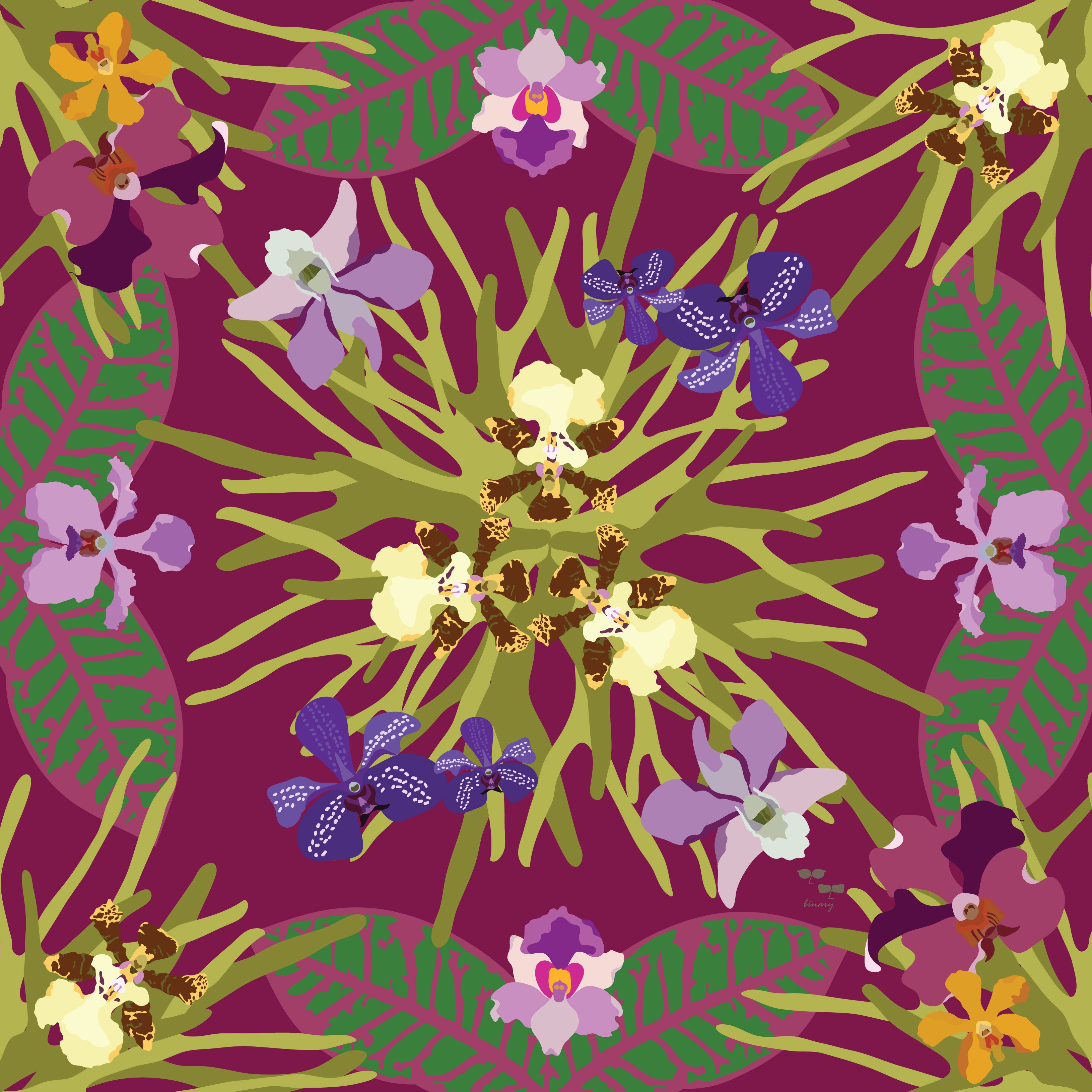 Purple Orchidea Neckerchief Silk