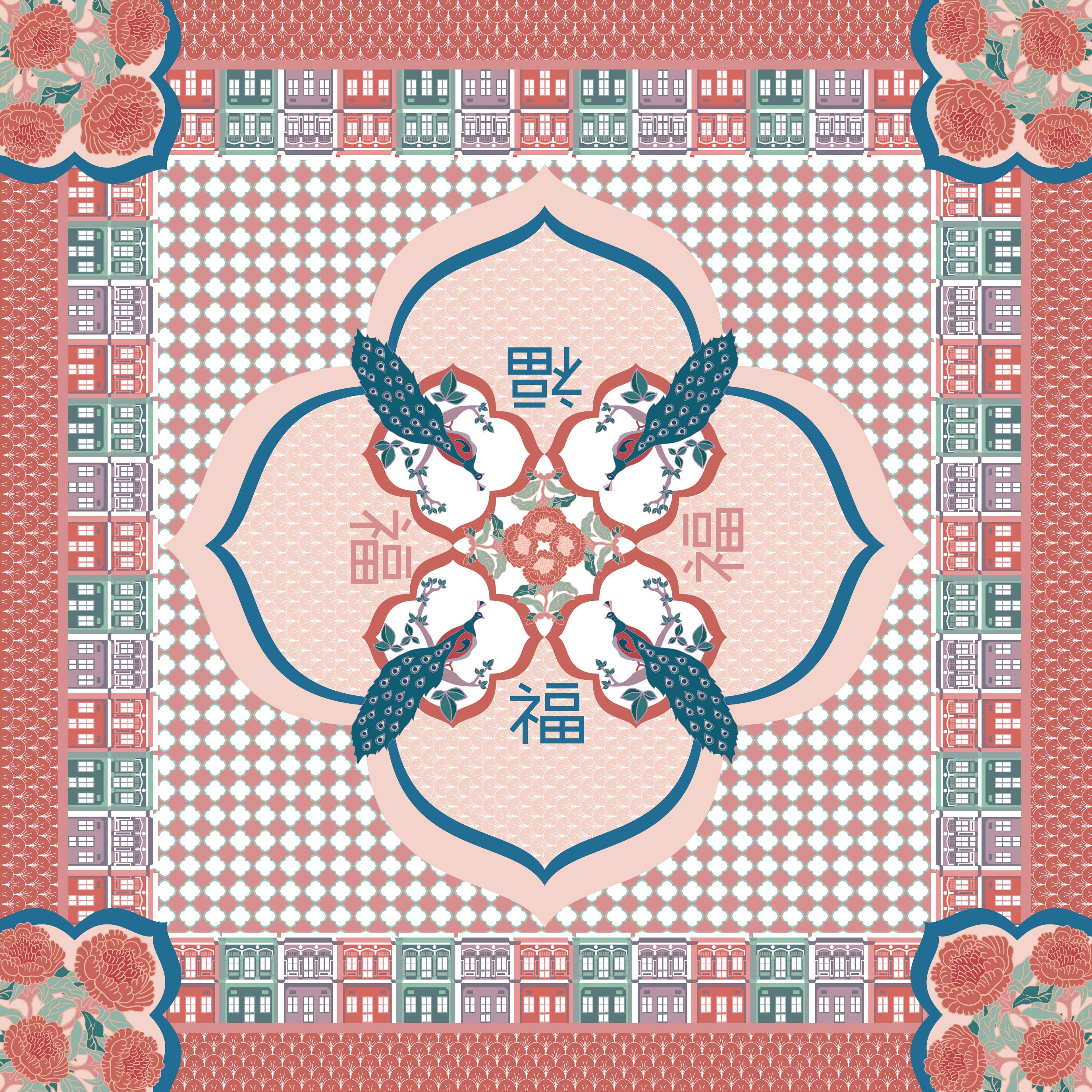 Peranakan Good Fortune  Premium Silk Scarf