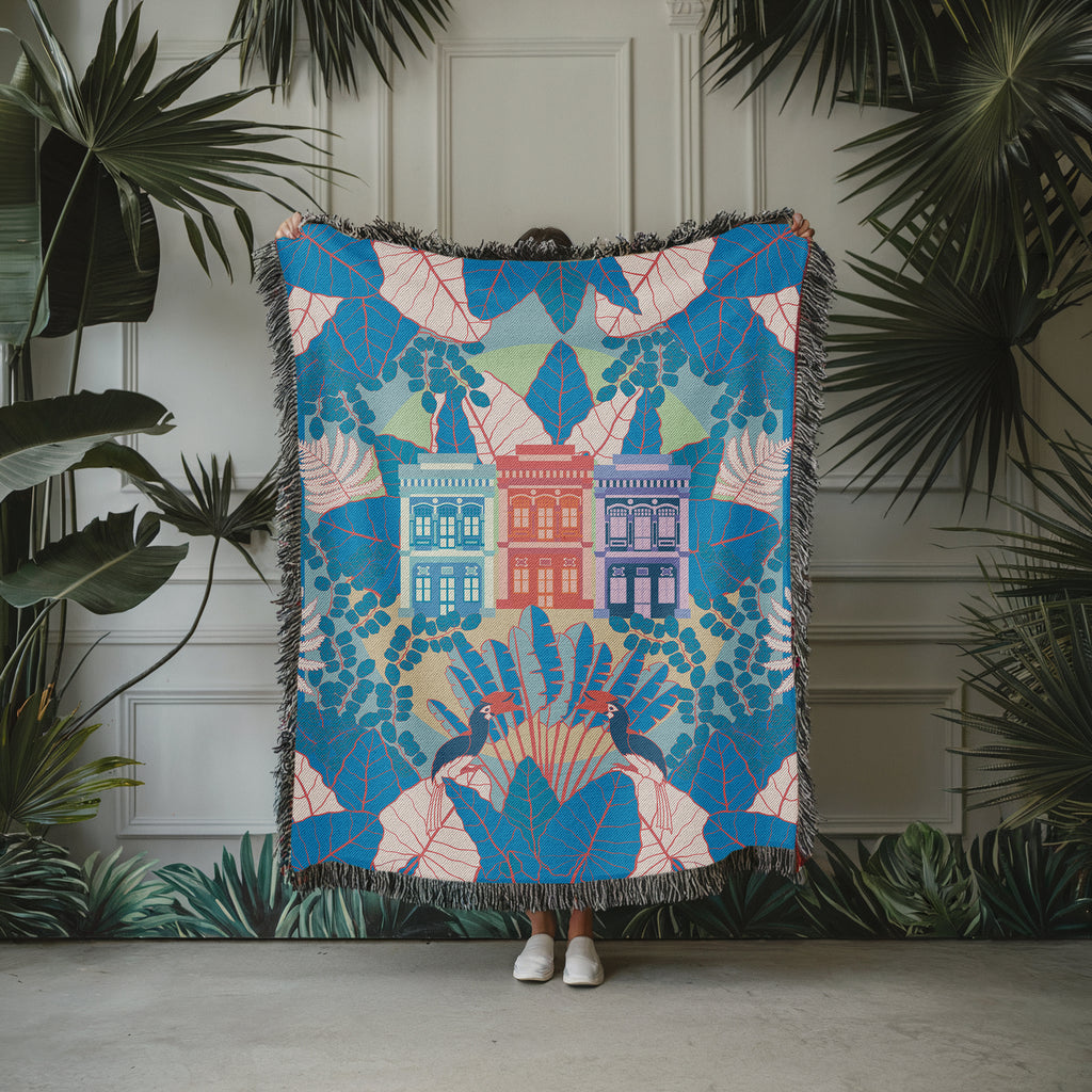 Binary Style - Shop Houses Throw Blanket. Singapore-themed Home Decoration.