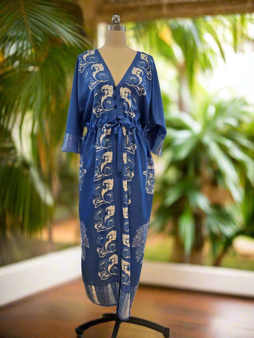 Madame Wong Dress - Peranakan Indigo - Long