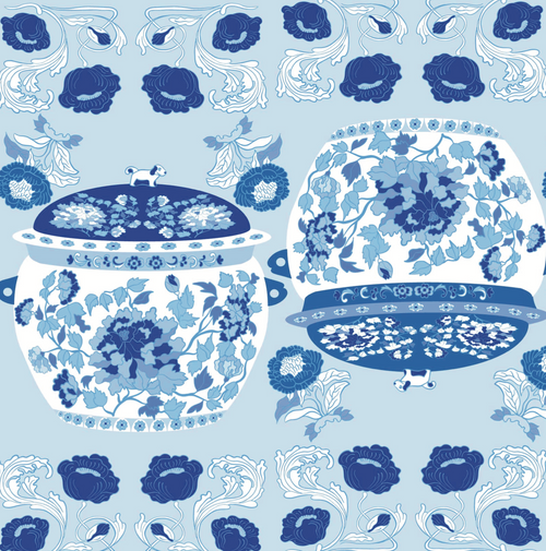 Blue Peranakan Premium Cashmere Shawl