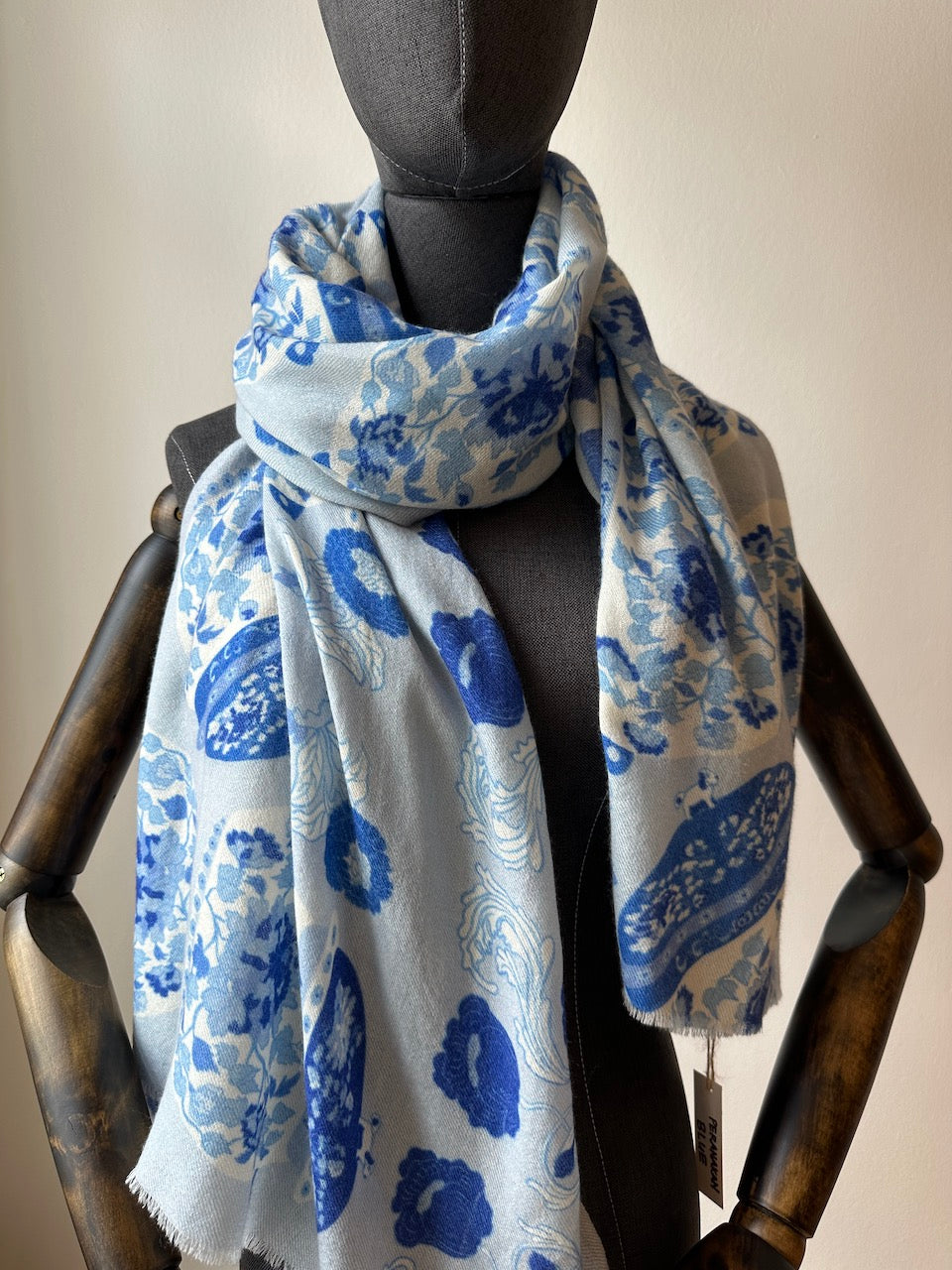 Blue Peranakan Premium Cashmere Shawl