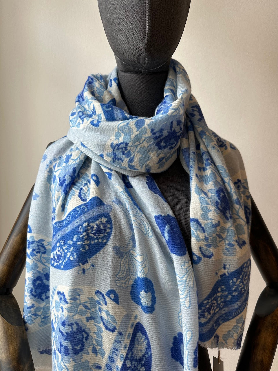 Blue Peranakan Premium Cashmere Shawl