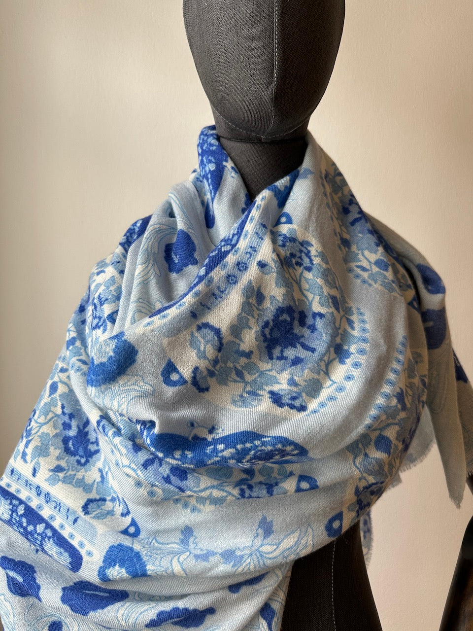 Blue Peranakan Premium Cashmere Shawl