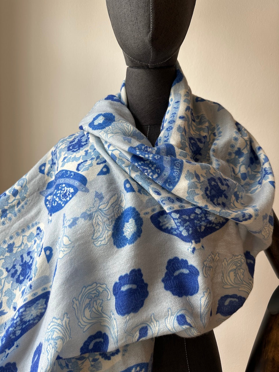 Blue Peranakan Premium Cashmere Shawl