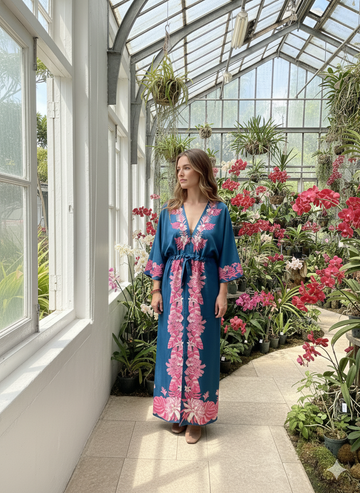 Madame Wong Dress - Orchid Party Navy- Long