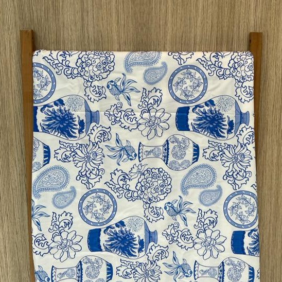 Chinoiserie White on Blue Cotton Fabric
