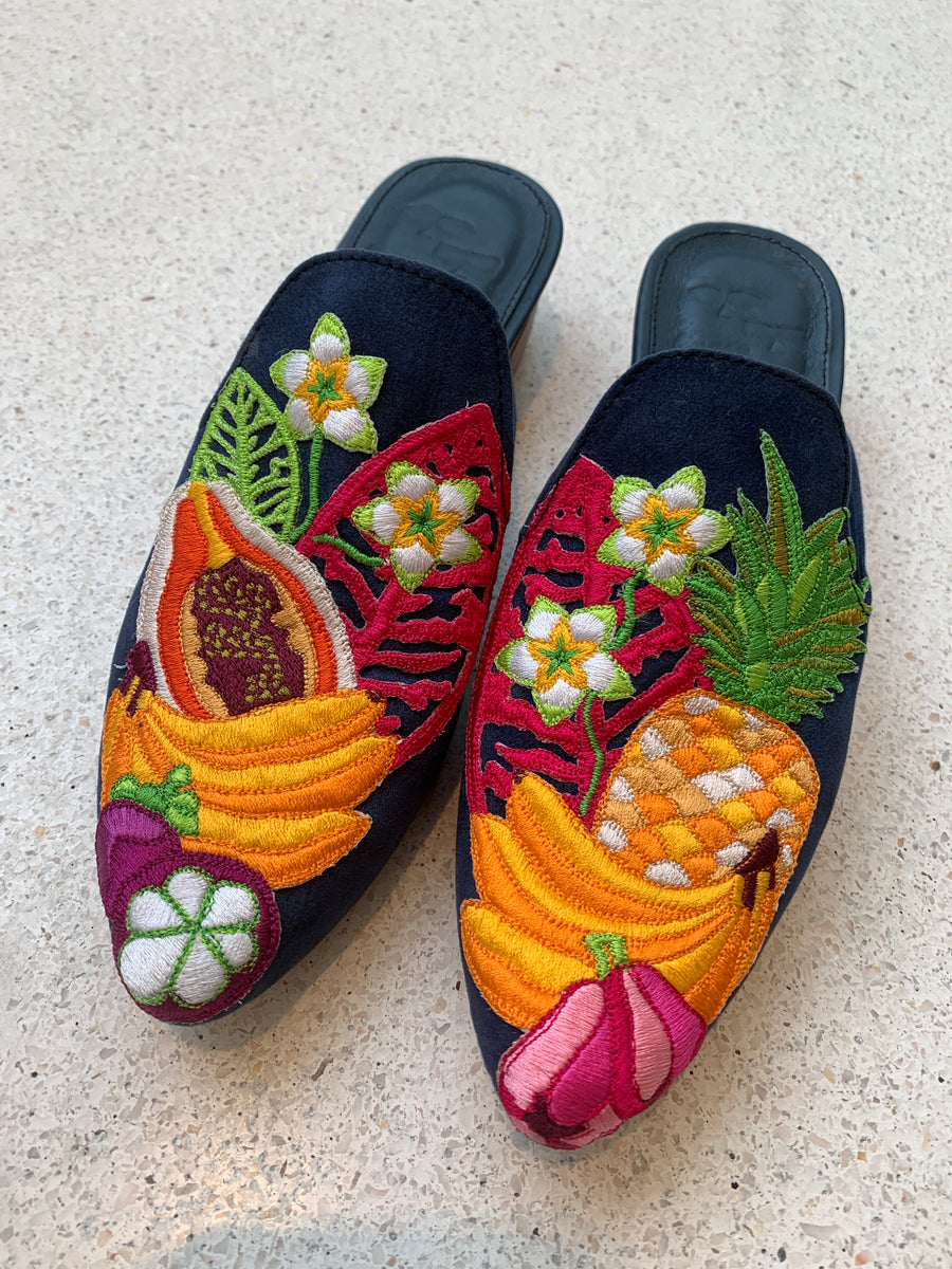 Tropical Rojak Embroidered Mules - Last pair size 38!
