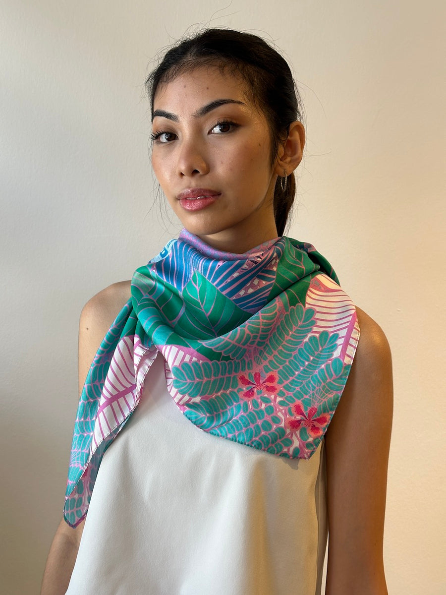 Tropical Art Deco Silk Scarf