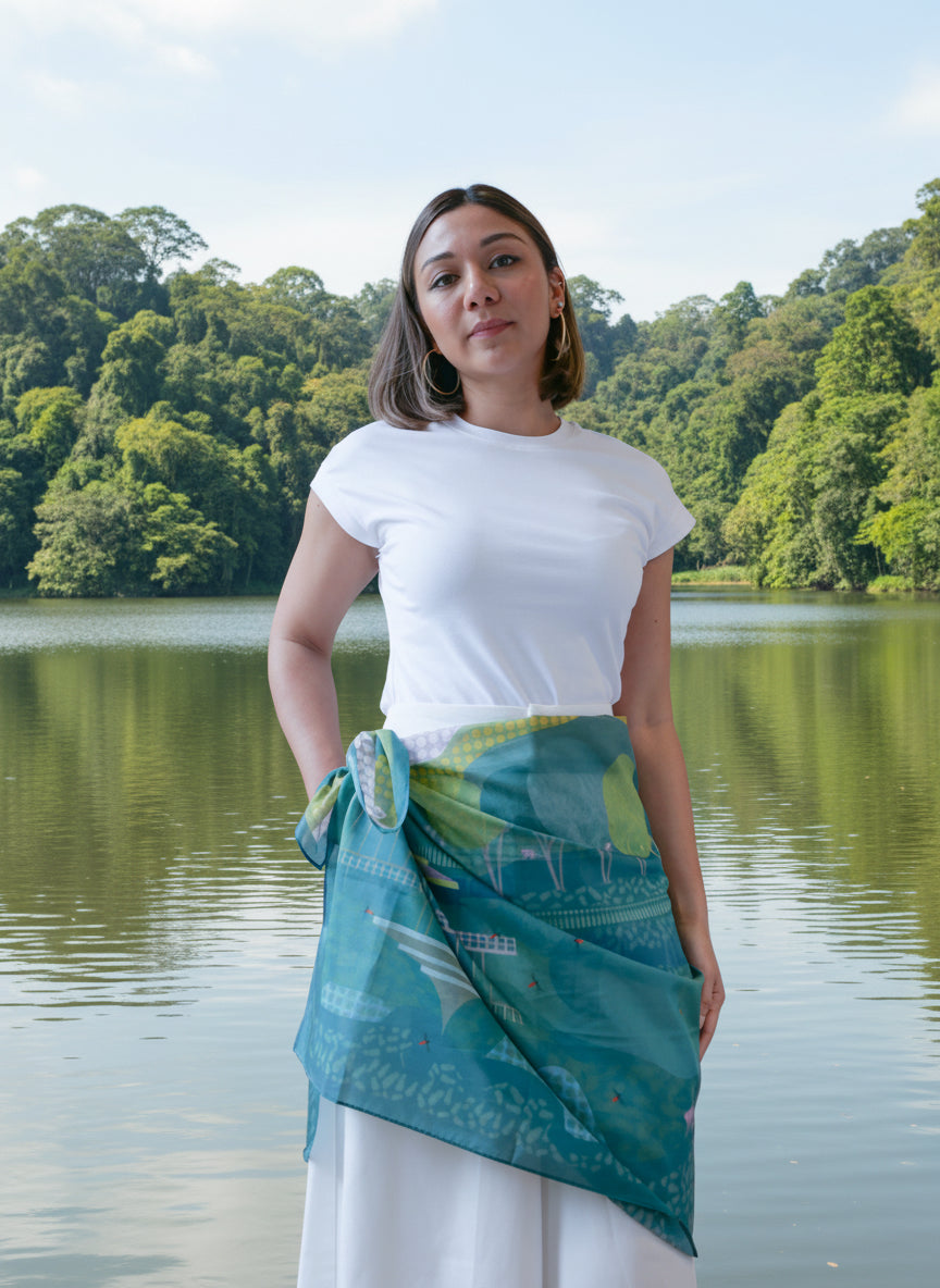 Serenity at MacRitchie Rectangular Cotton Silk Shawl
