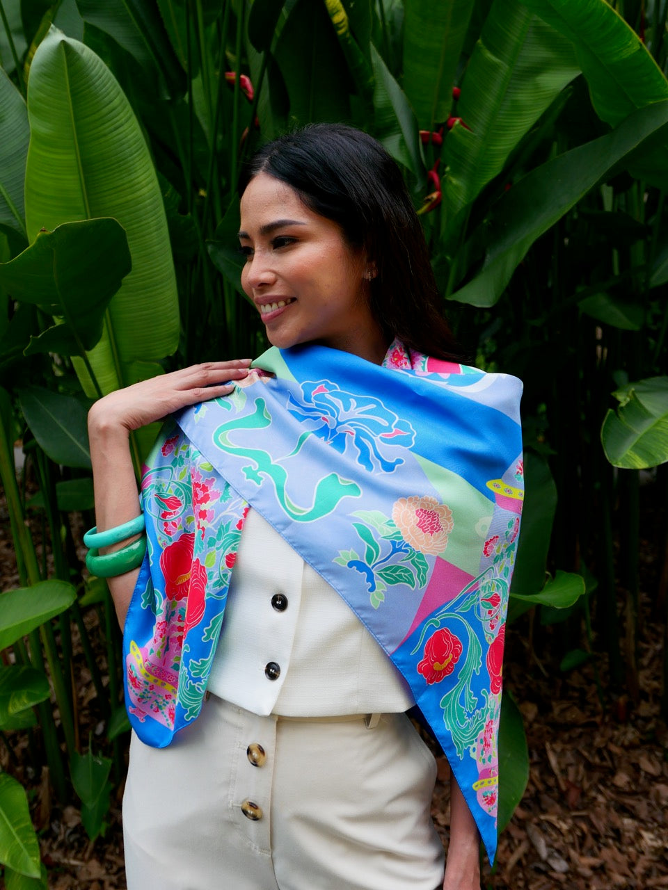 Peranakan Bricolage Premium Silk Scarf