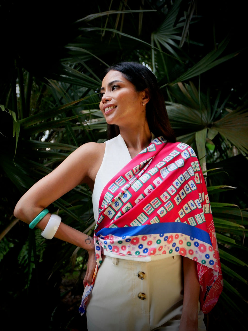 Aunty Carol's Lucky Tiles Premium Silk Scarf