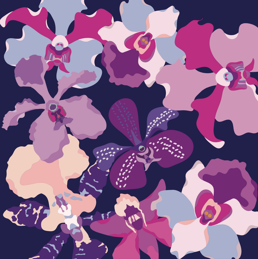 Premium Silk Cashmere Shawl - Orchids Rhapsody
