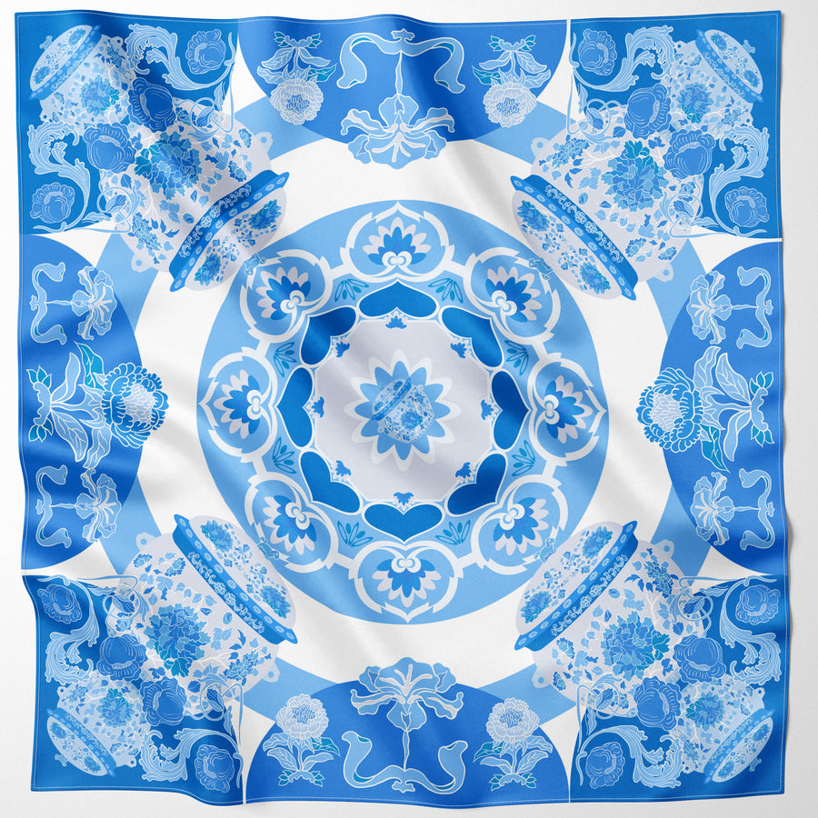 Peranakan Bricolage in Blue Premium Silk Scarf