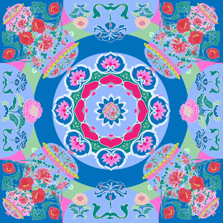 Peranakan Bricolage Silk Scarf – BINARY STYLE - Main Image