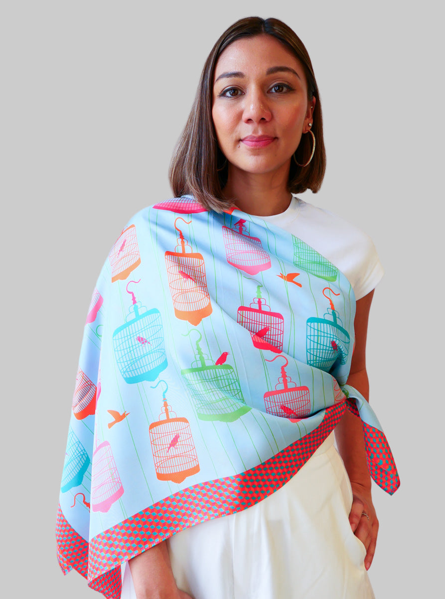 Singapore Song Bird  Premium Silk Scarf