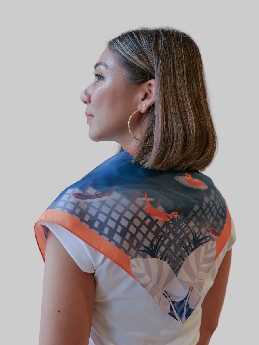 Playful Otters Small Silk Scarf