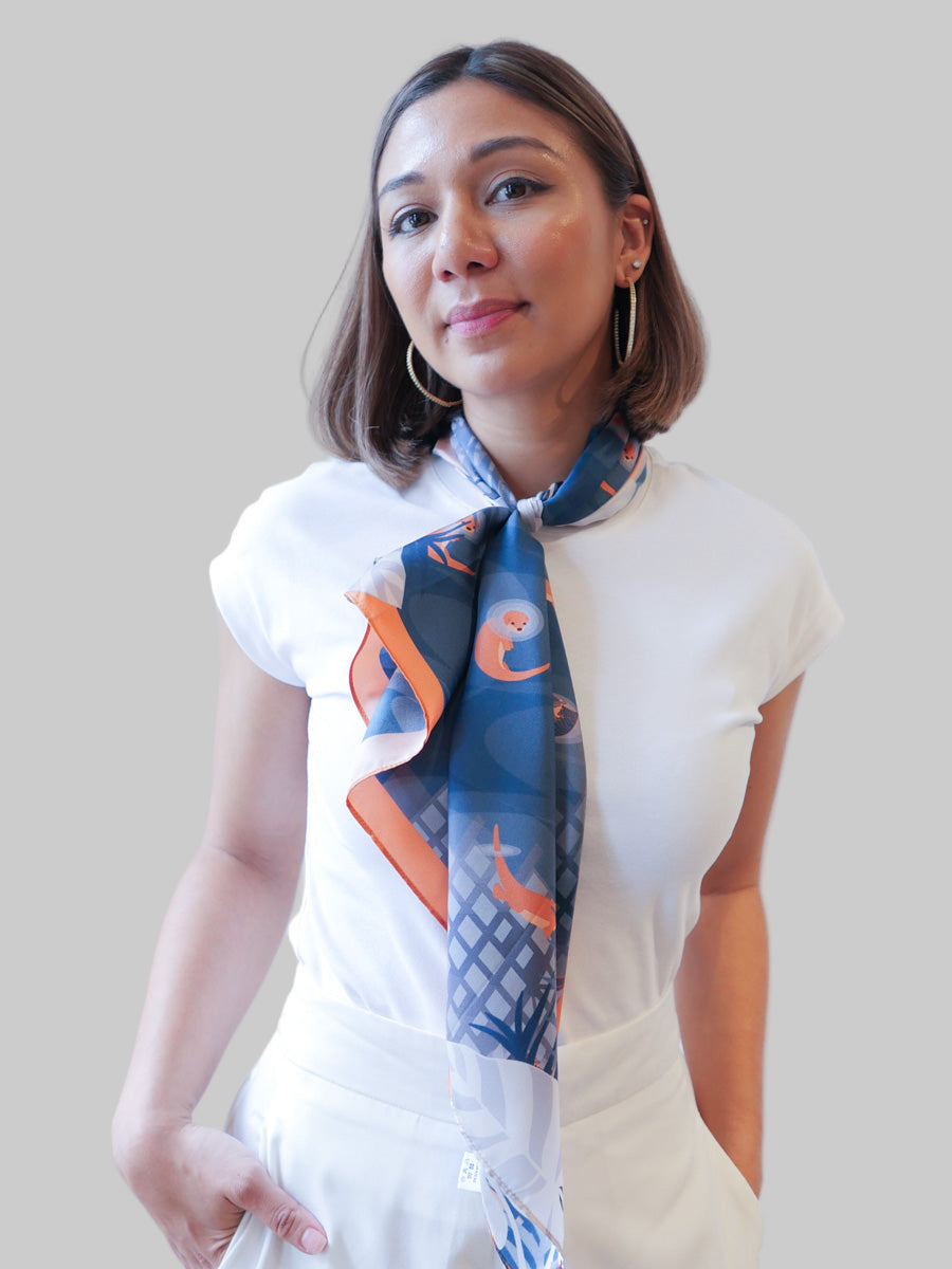 Playful Otters Small Silk Scarf