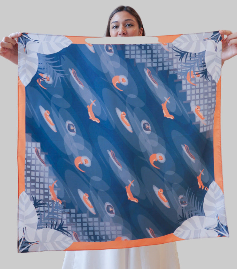 Playful Otters Small Silk Scarf
