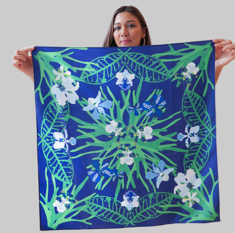 Blue Orchids Small Silk Scarf