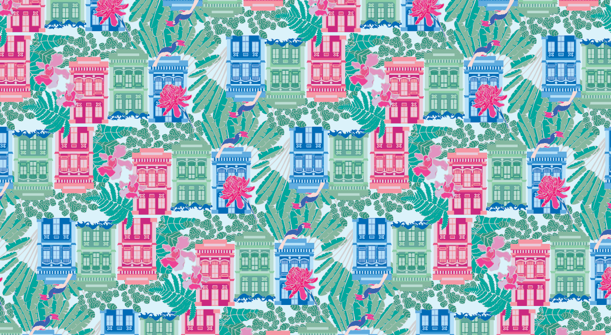 Linen Table Runner Singapore Shophouses