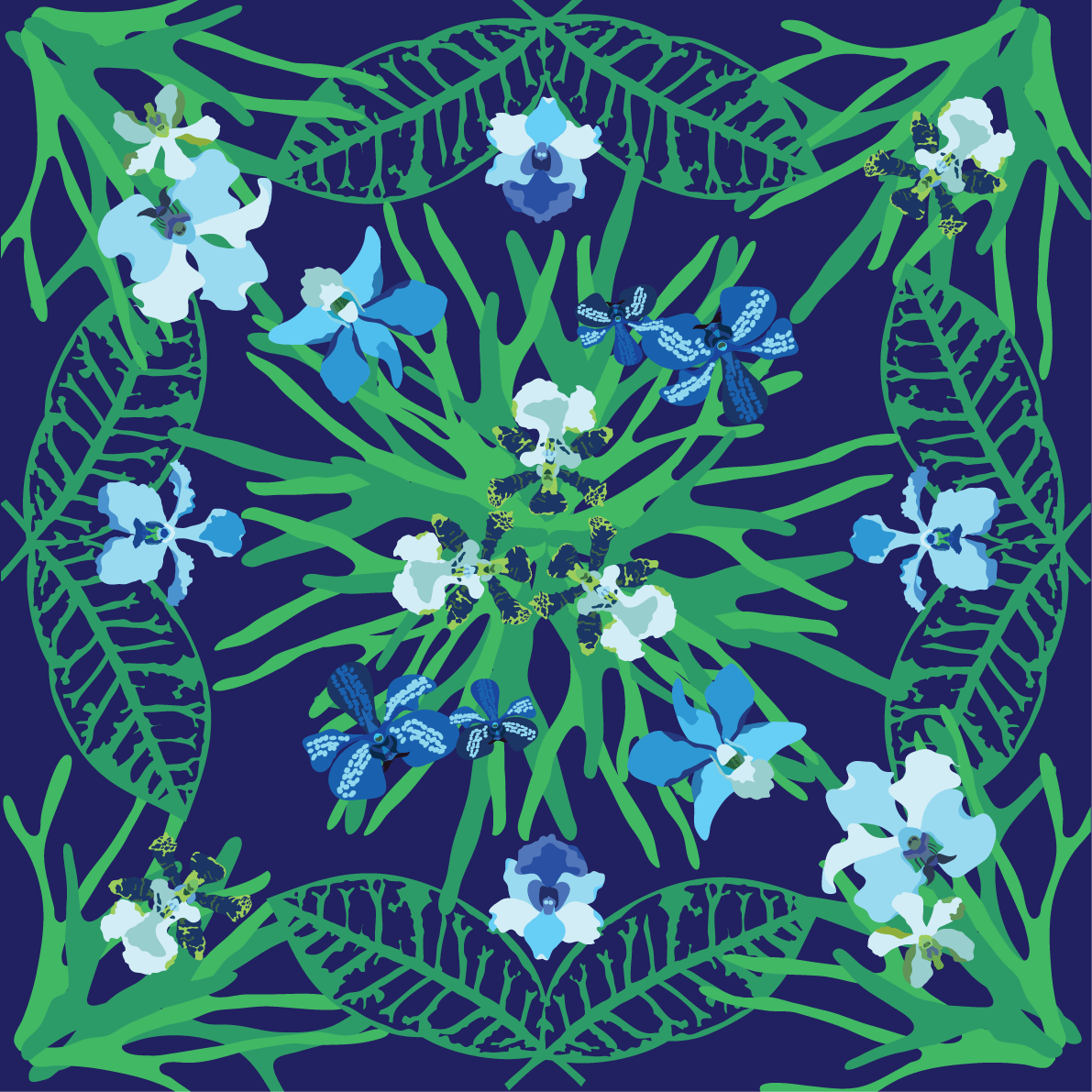 Orchidea Blue Pocket Square