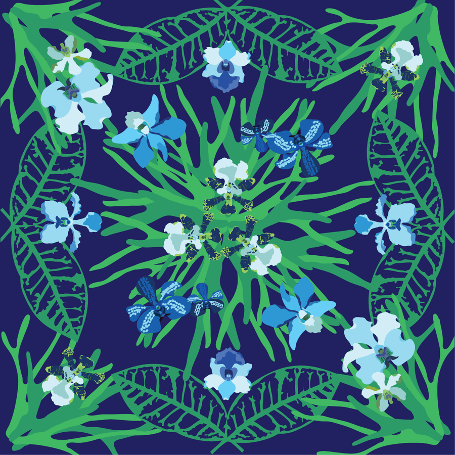 Orchidea Blue Pocket Square