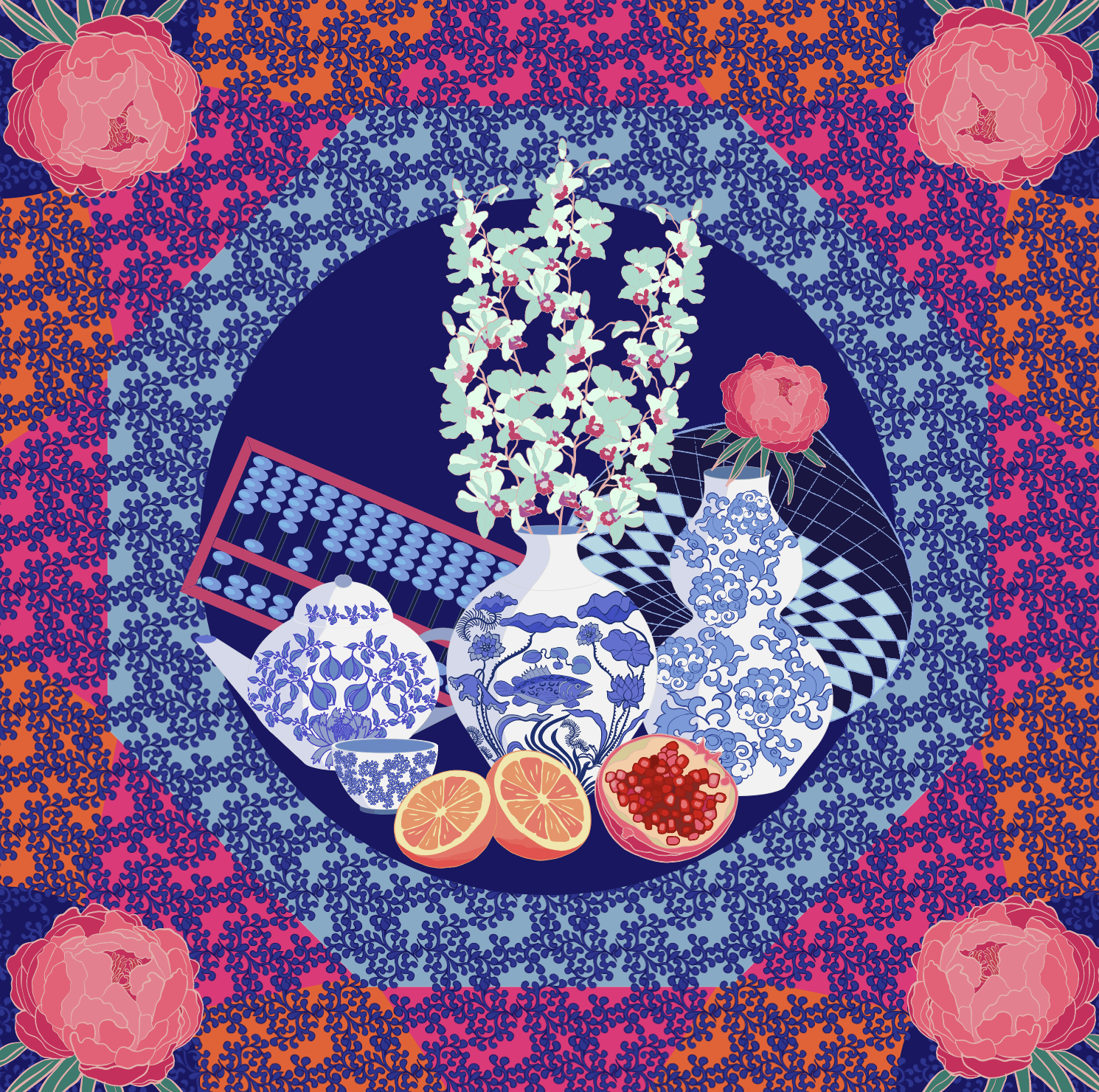Straits Chinoiserie Premium Silk Scarf