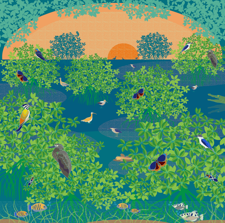 Sunset at the Wetland Silk Scarf