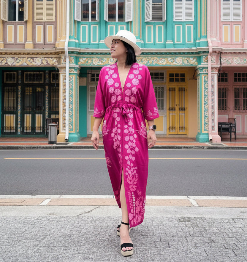 Madame Wong Dress - Heron Island Fuschia- Long
