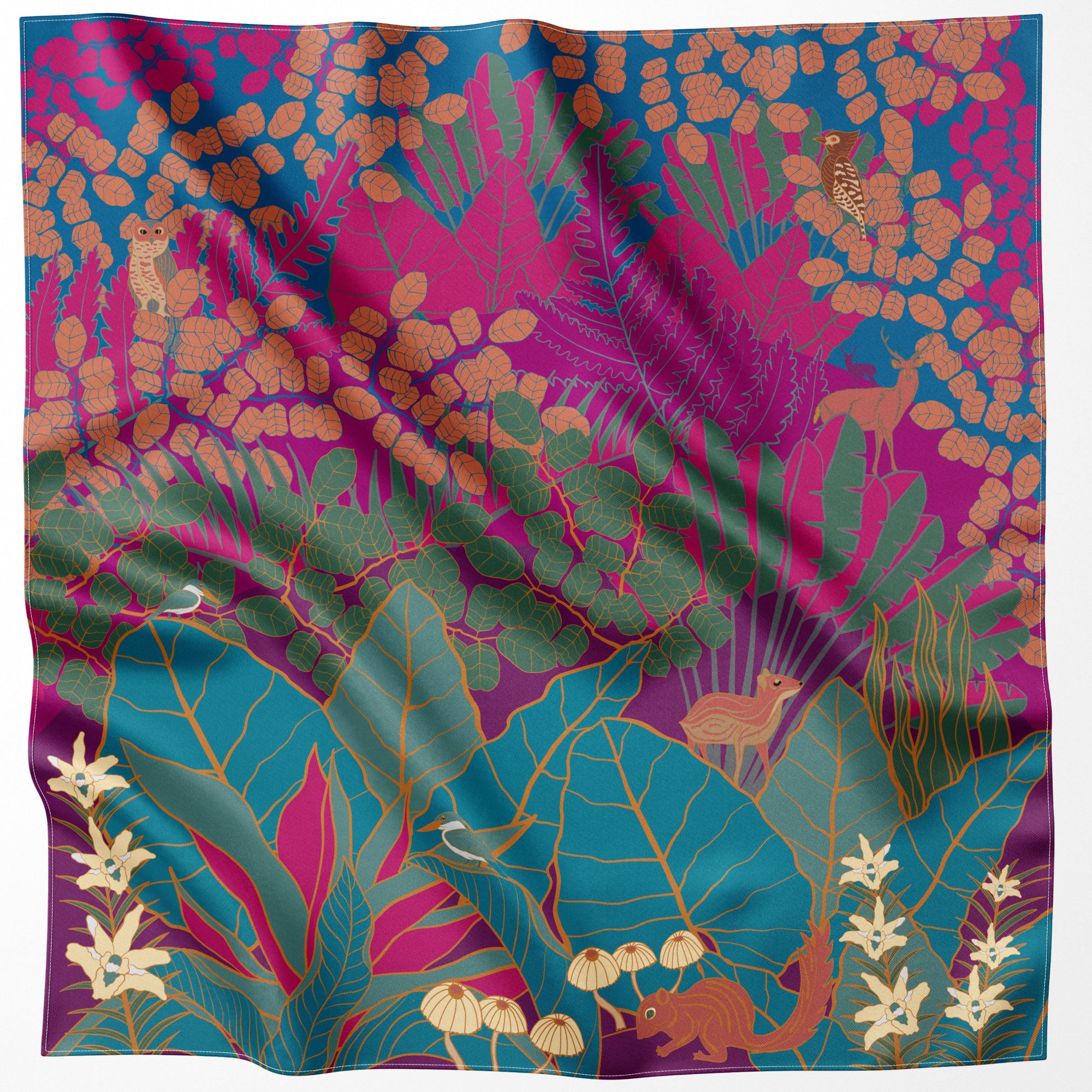 Colourful silk scarf inspired by the jungles of Singapore.