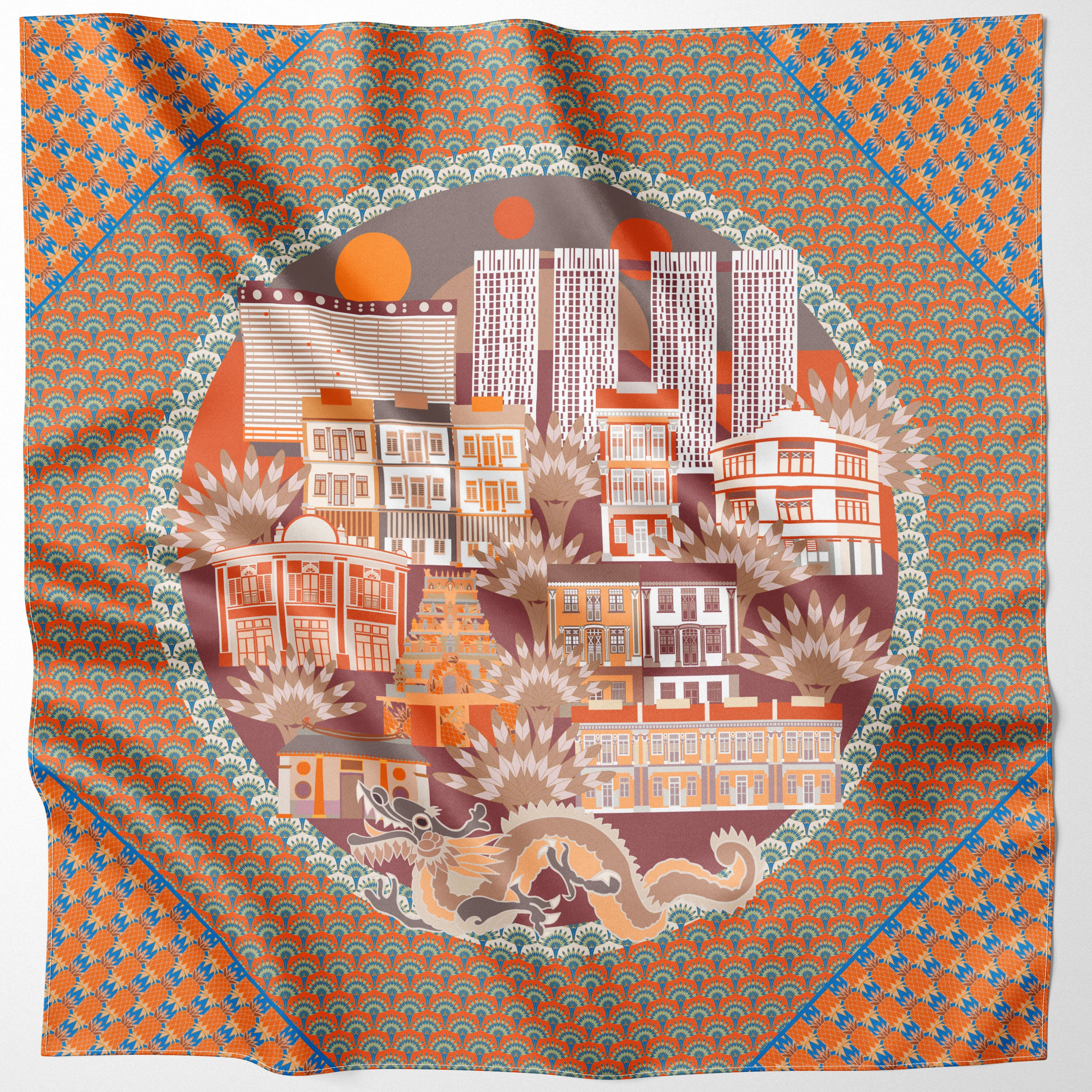 silk scarf inspired by architecture in Keong Saik Road Singapore.