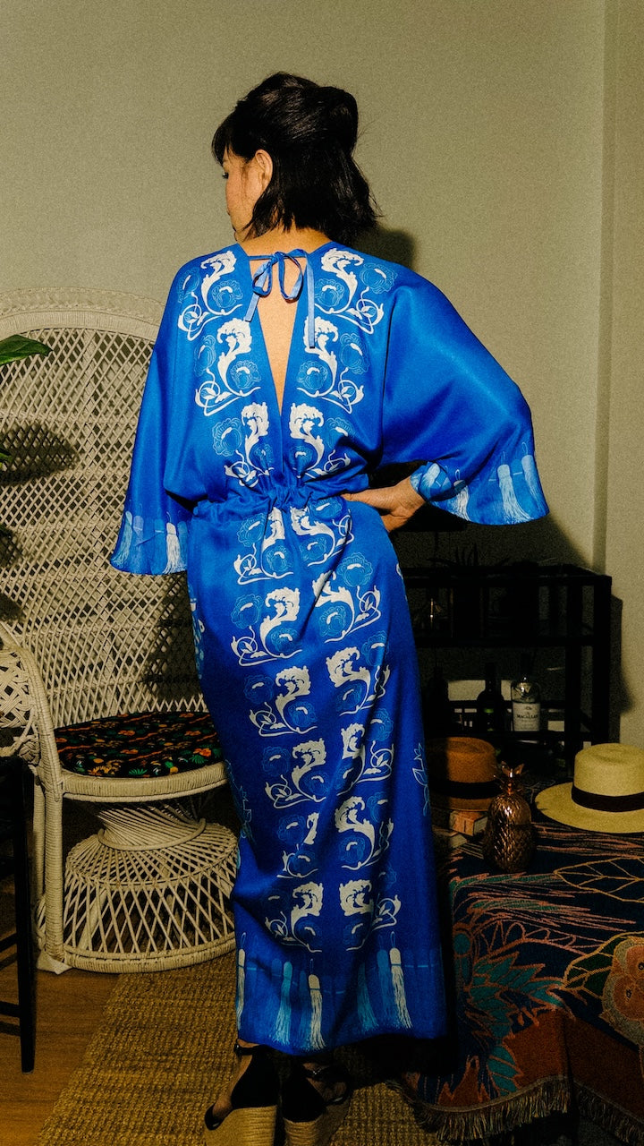 Madame Wong Dress - Peranakan Indigo - Long