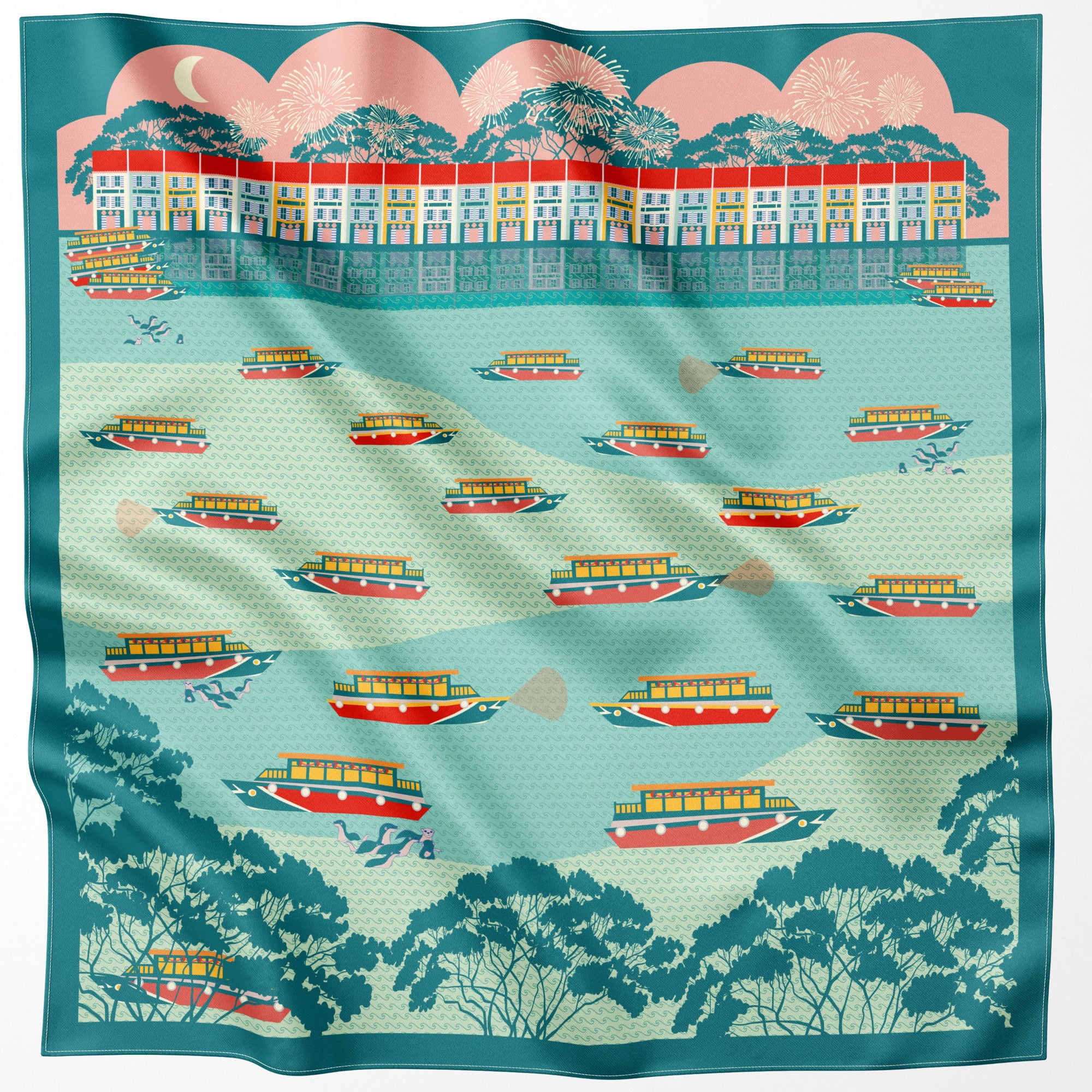Night at the Singapore Quay Silk Scarf