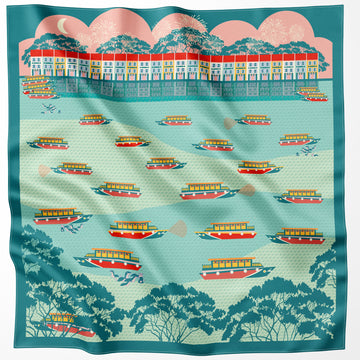 Night at the Singapore Quay Silk Scarf