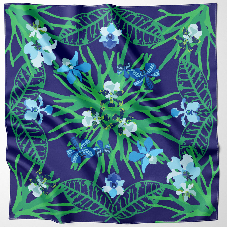Blue Orchids Small Silk Scarf