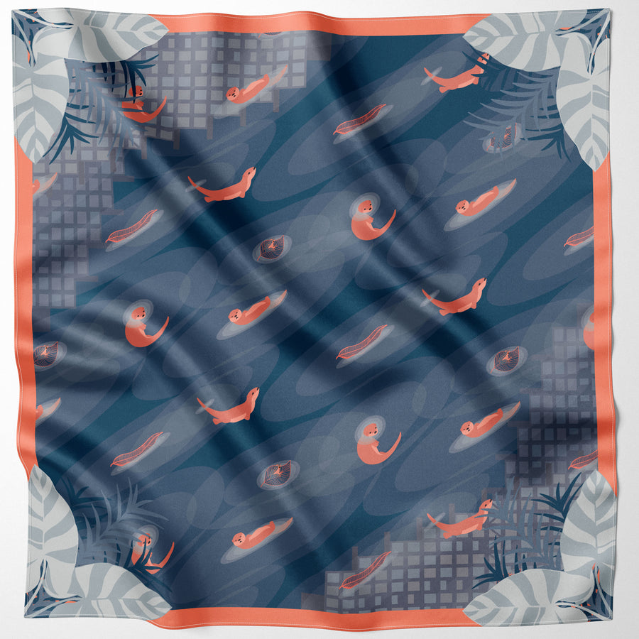 Playful Otters Small Silk Scarf