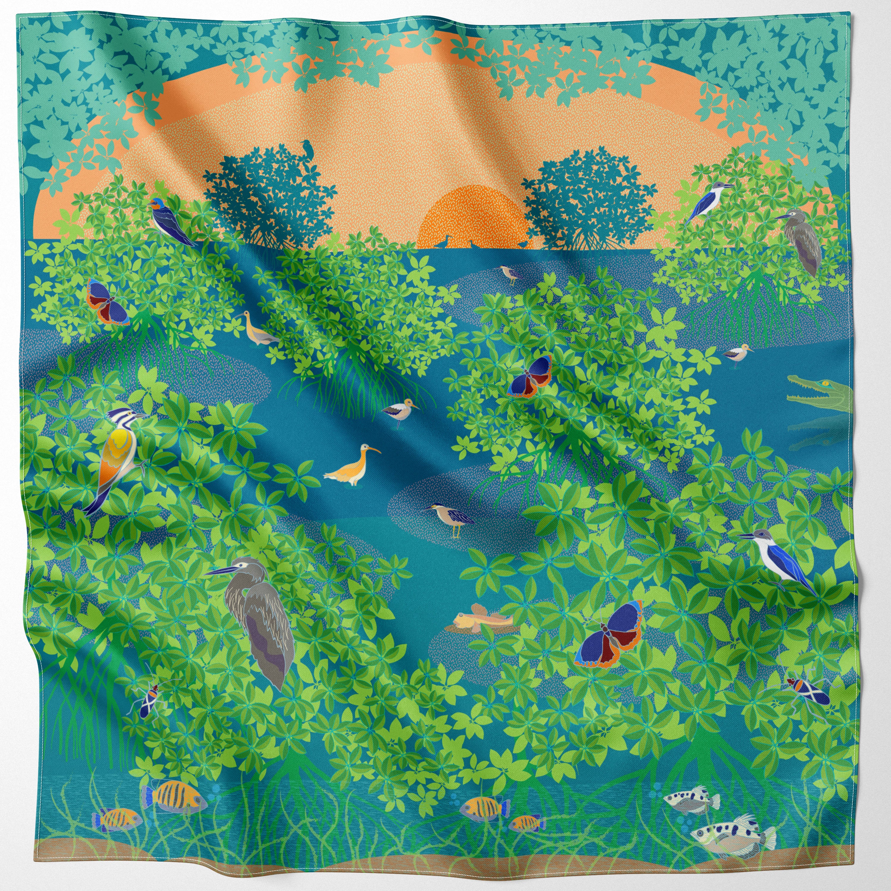 Sunset at the Wetland Silk Scarf