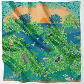 Sunset at the Wetland Silk Scarf