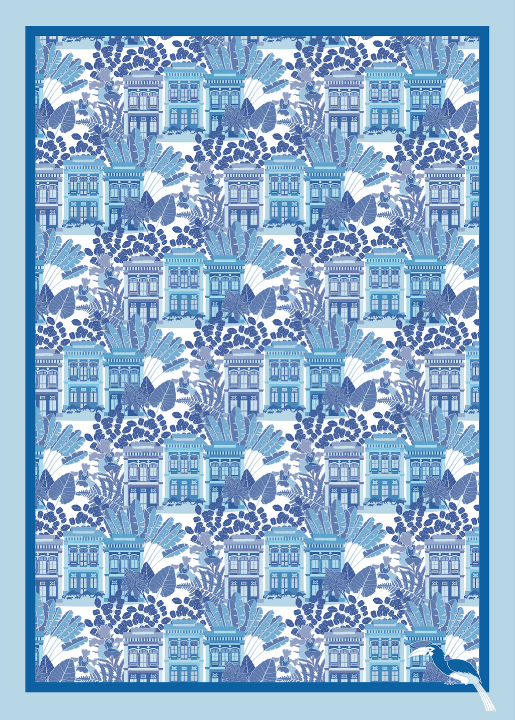 Tea Towel Singapore Shophouse Blue