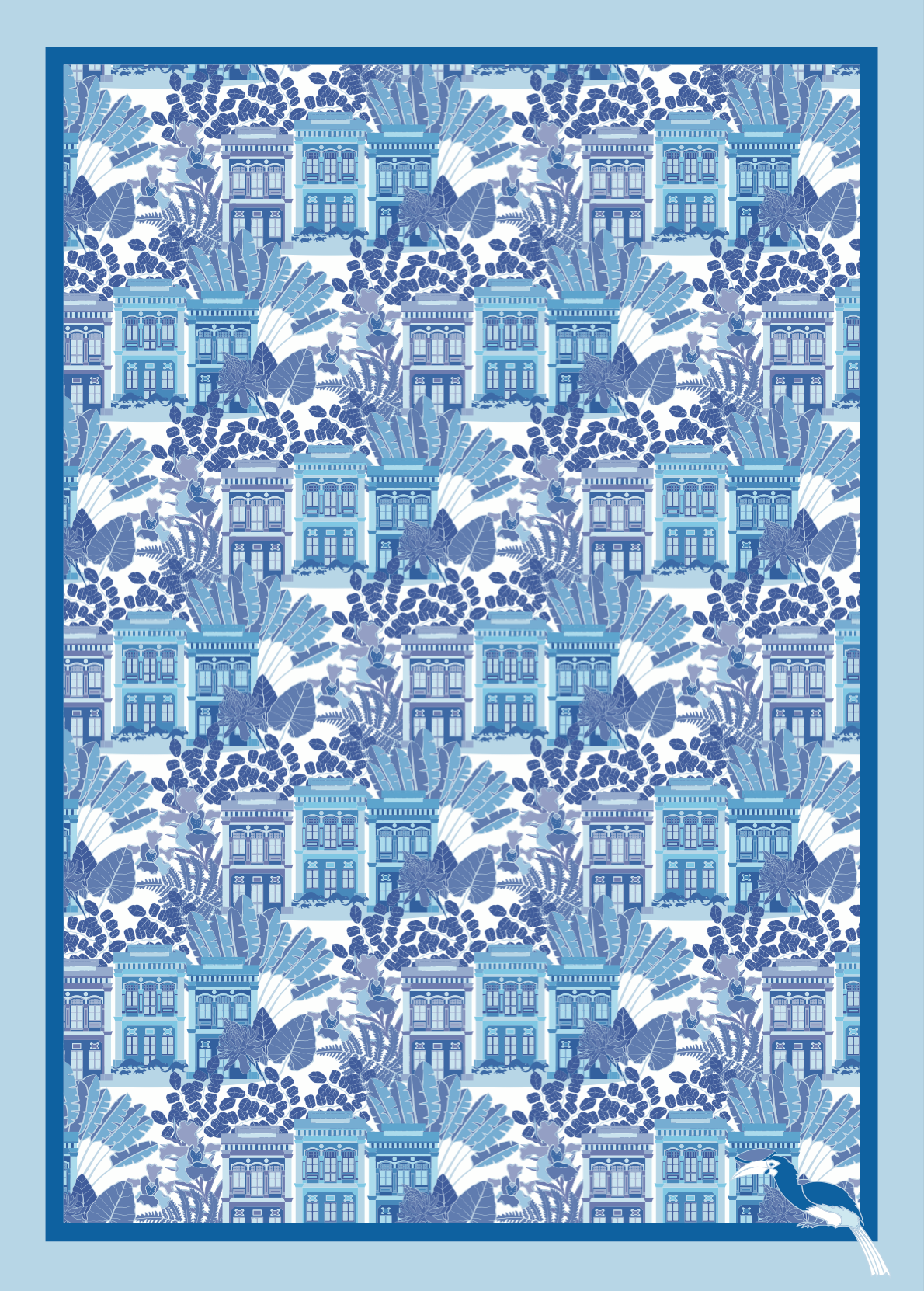 Tea Towel Singapore Shophouse Blue