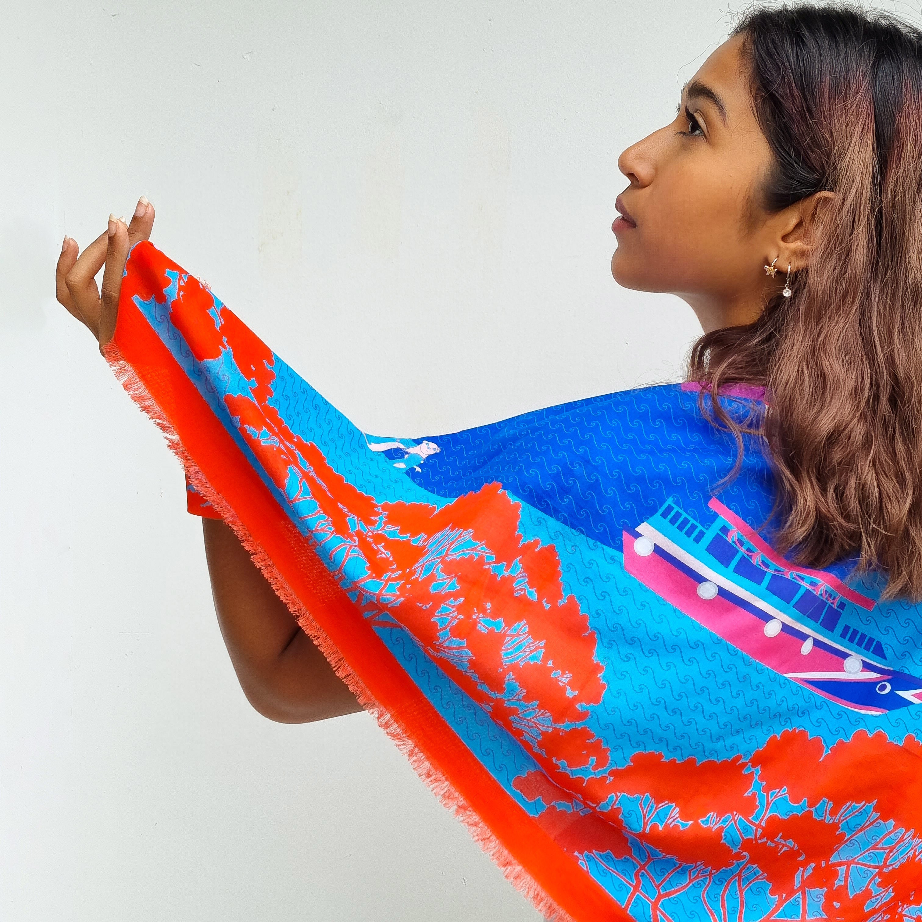 Night at the Singapore Quay Cotton Scarf