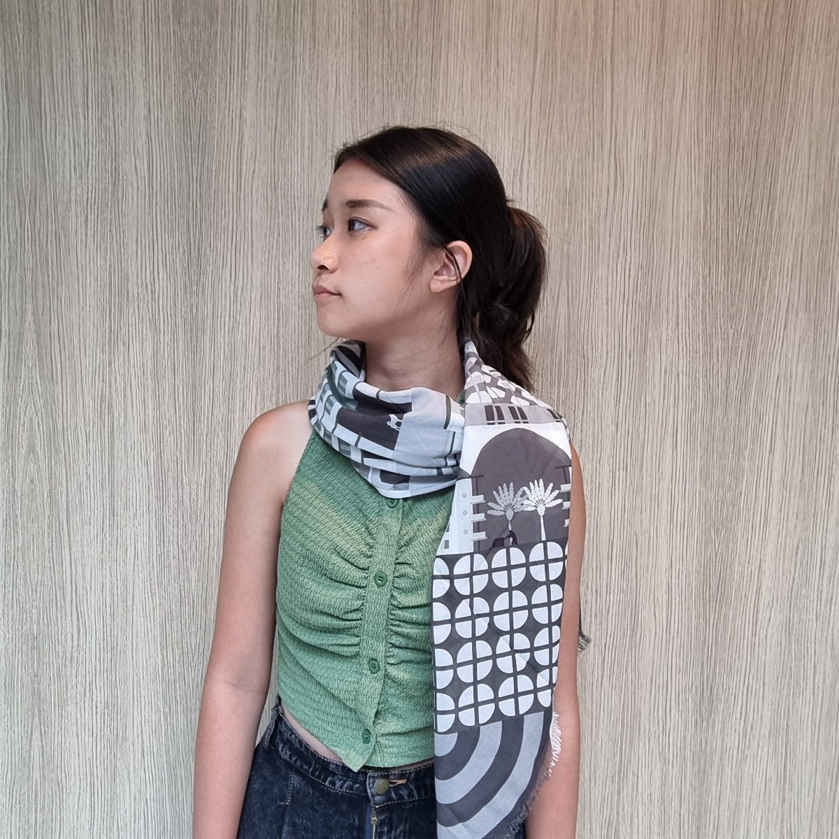 Tiong Bahru in Monochromes Cotton Scarf