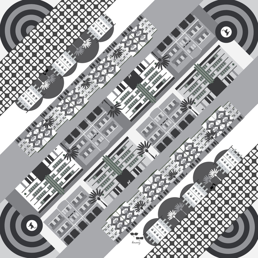 Tiong Bahru in Monochromes Cotton Scarf