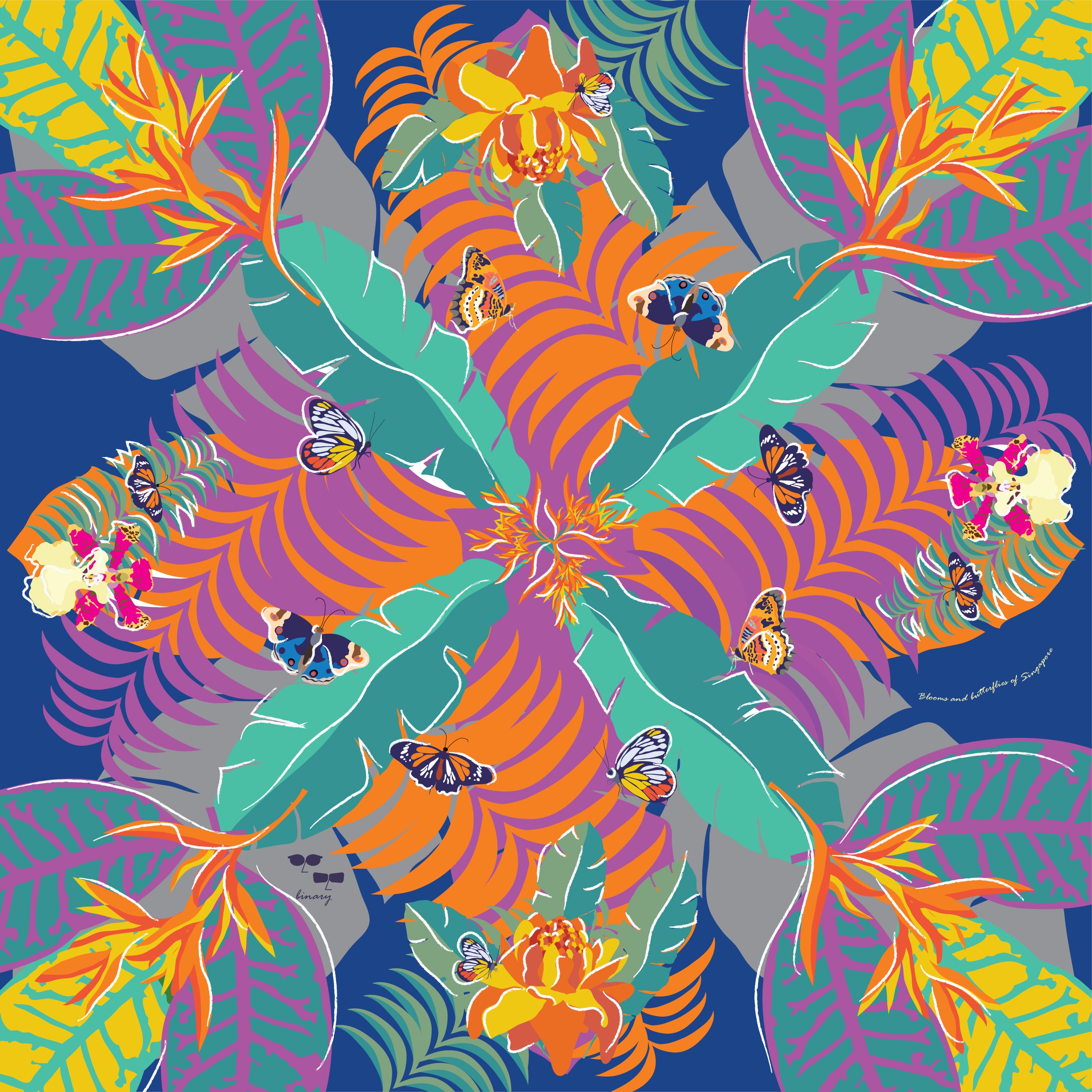 Blooms and Butterflies of Singapore Silk Scarf