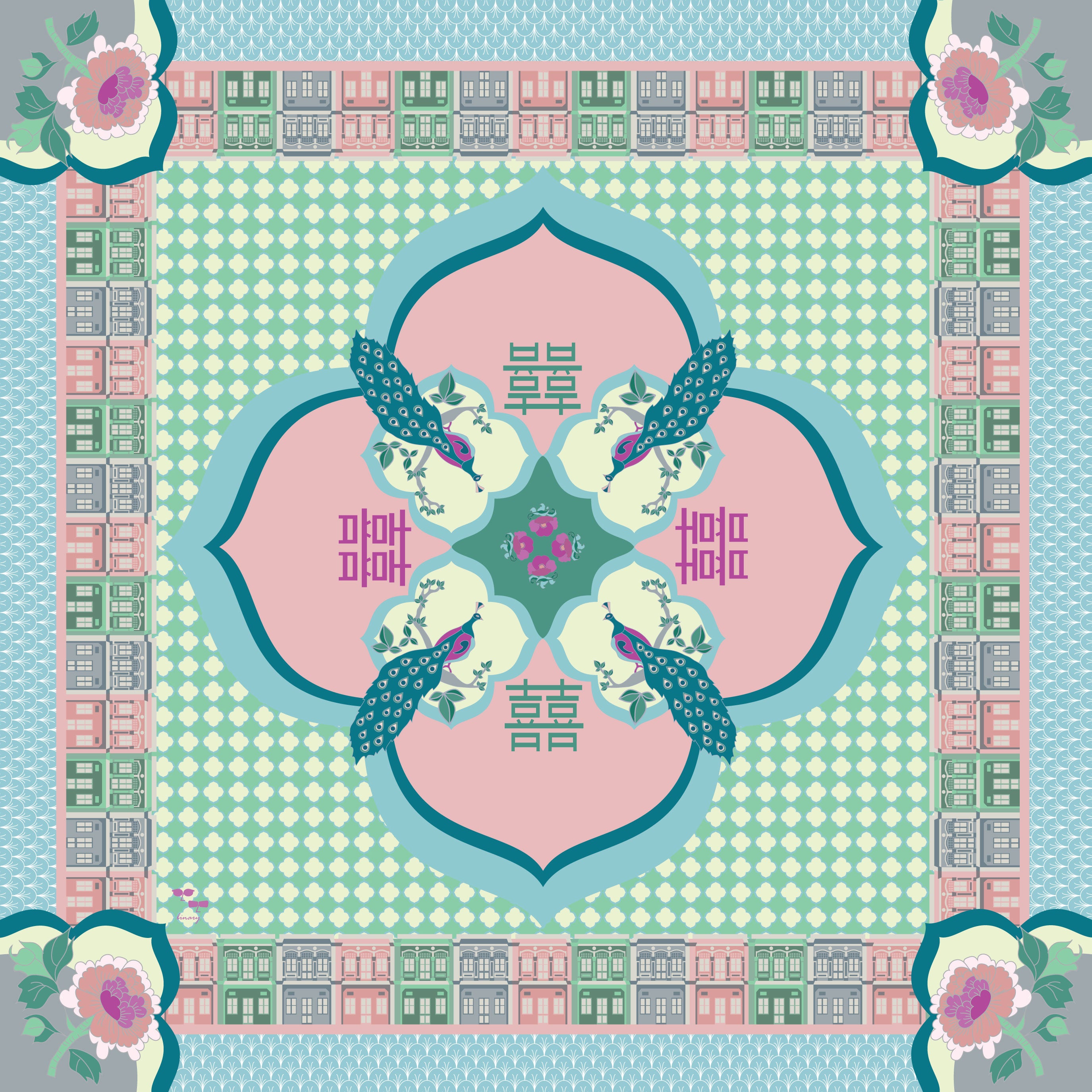 Binary Style - Peranakan Opulence Chiffon Scarf. Singapore scarf for gifts and souvenirs.