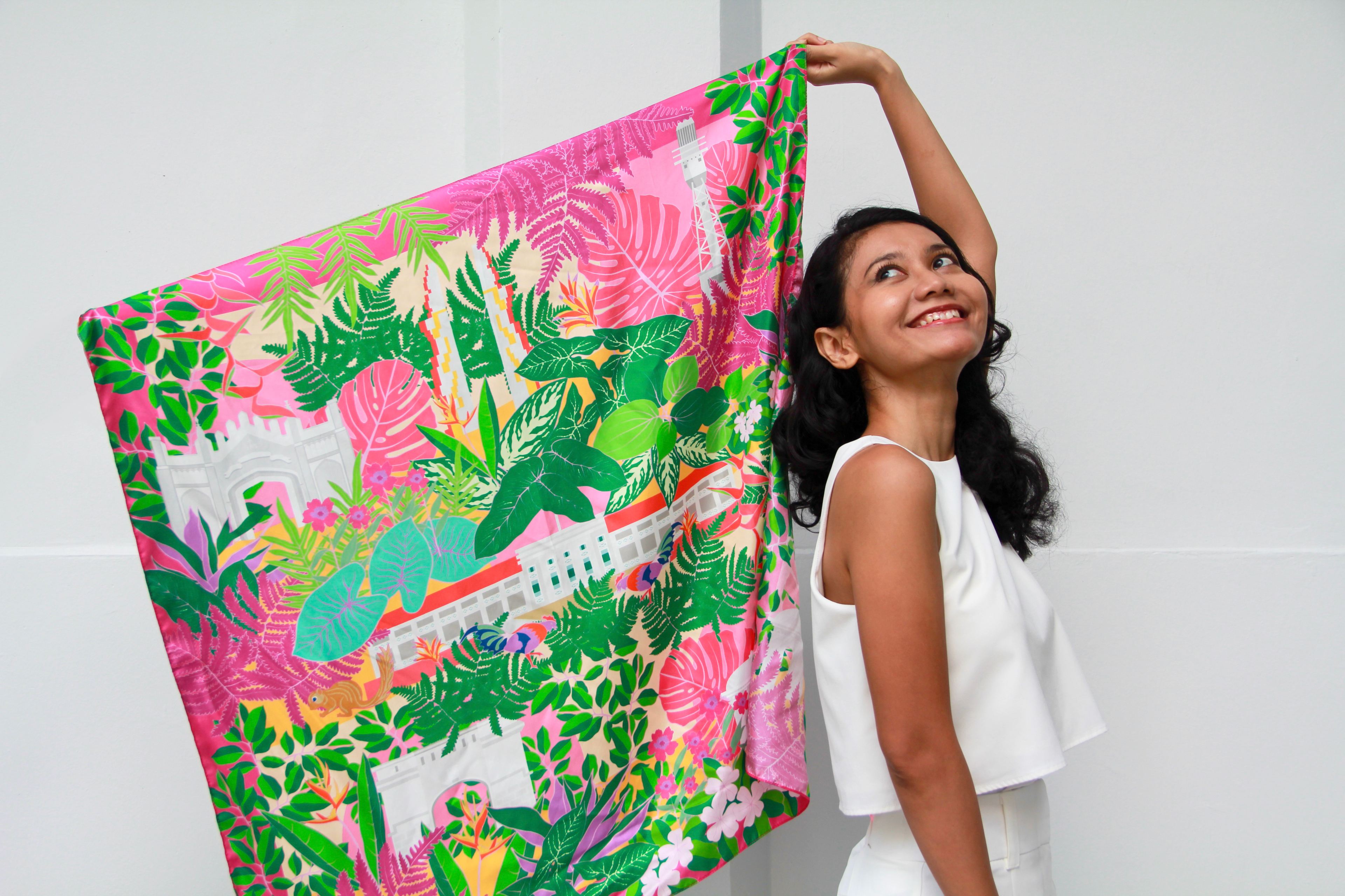 Fort Canning Hill inspired silk scarf made for Singapore gifts and souvenirs