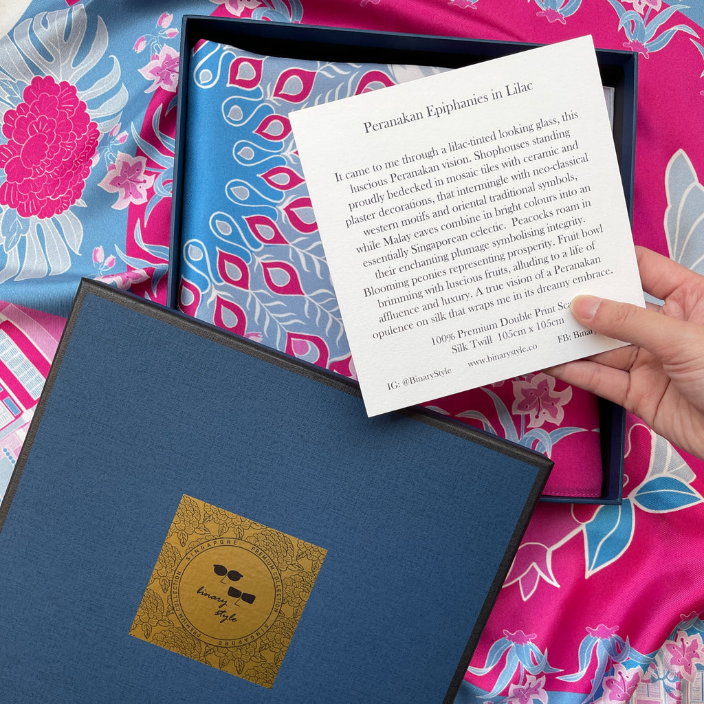 Peranakan Epiphanies in Lilac Premium Silk Scarf