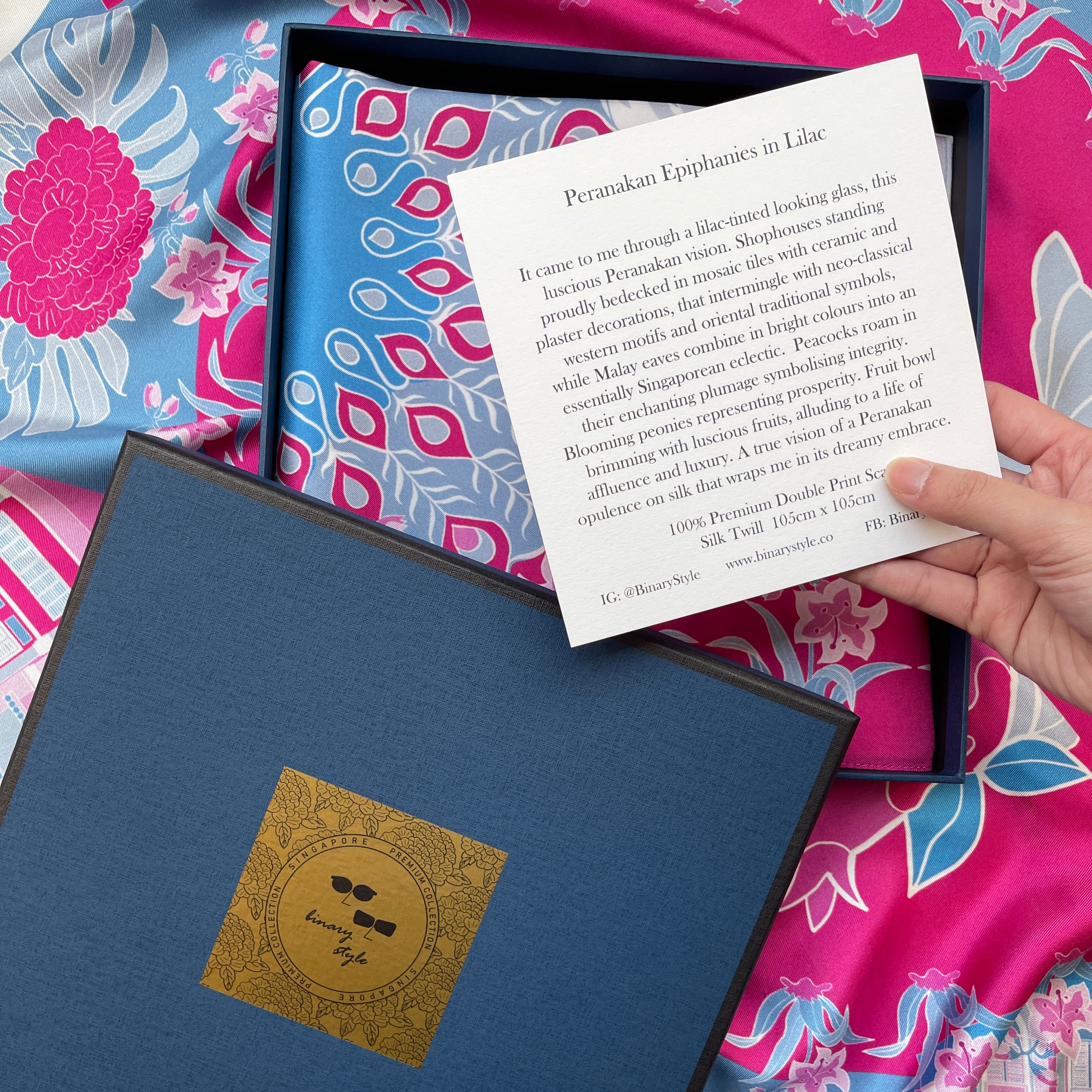 Peranakan Epiphanies in Lilac Premium Silk Scarf