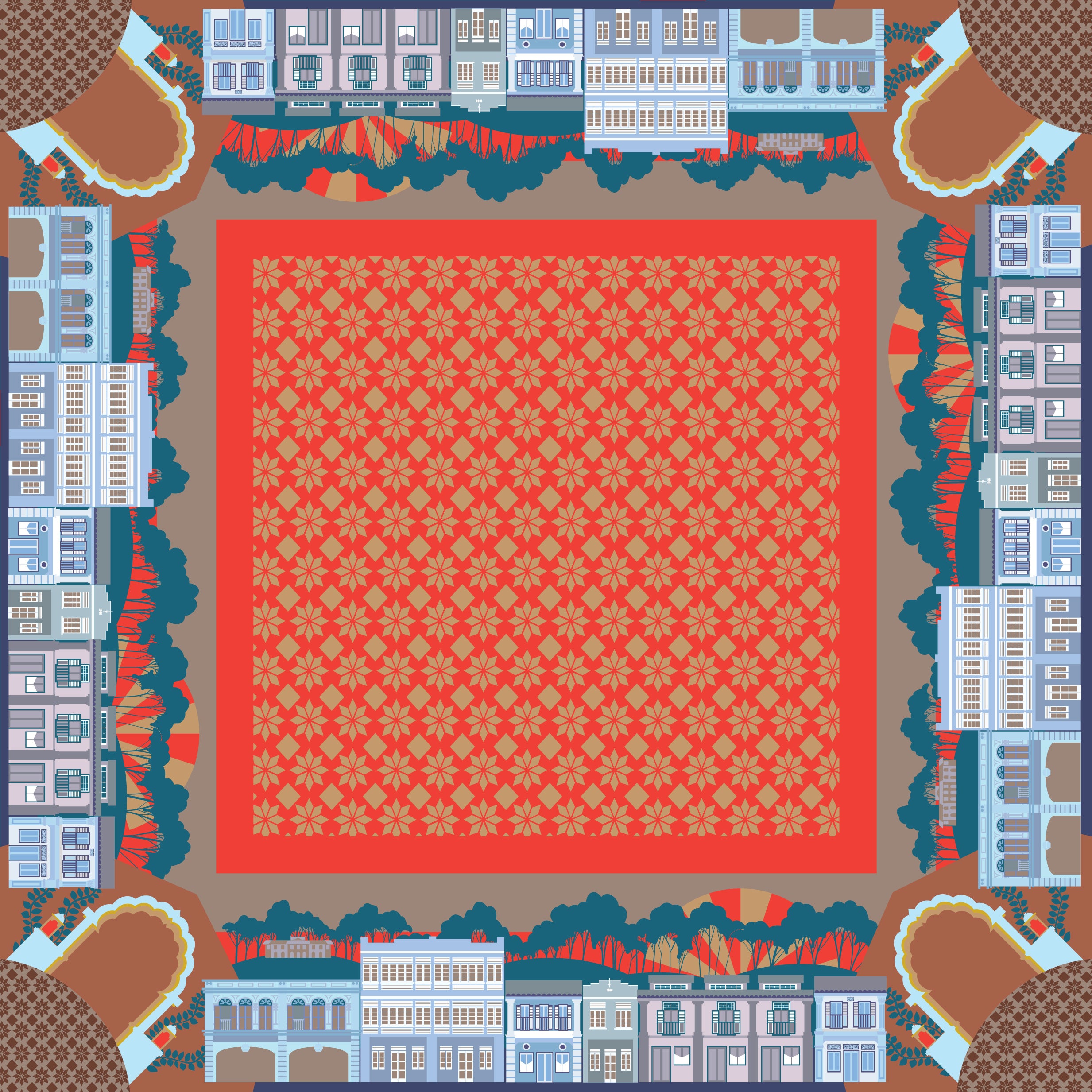Shophouses at the Foothill Silk Scarf